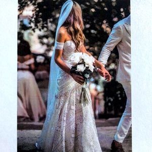 Boho Strapless Lace Wedding Dress size 6